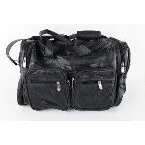 Vintage 90s Streetwear Distressed Genuine Buffalo Leather Duffel Bag Weekender